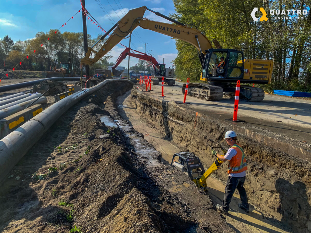 Highway 91/17 Watermain, MOTI, Ministry of Transportation and Infrastructure, highway, roadwork, Nordel Way, intersection upgrades, new interchange, Sunbury, improvements , River Road Connection, 300 lineal meters of 500mm diameter HDPE waterline